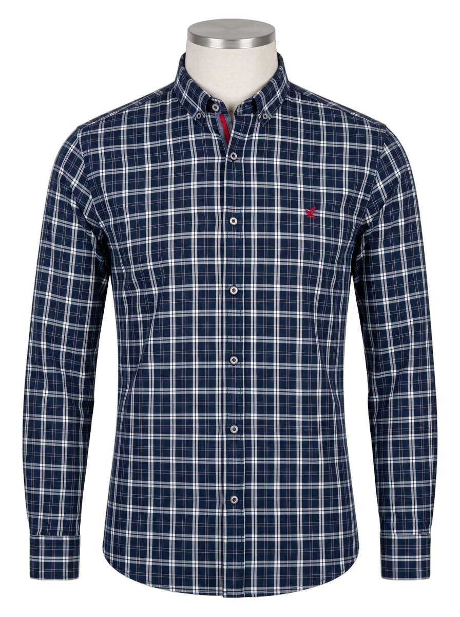Navy & White Plaid Tartan Shirt